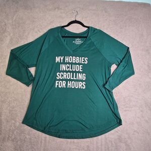 Torrid V Neck Classic Fit Raglan Tee Women's Plus 2 Hobbies Scroll Green Long
